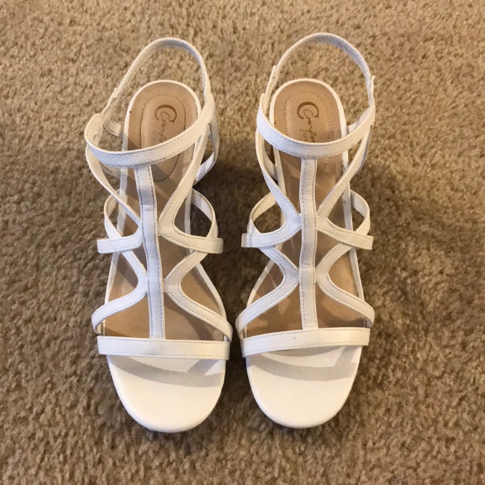 White heeled sandals